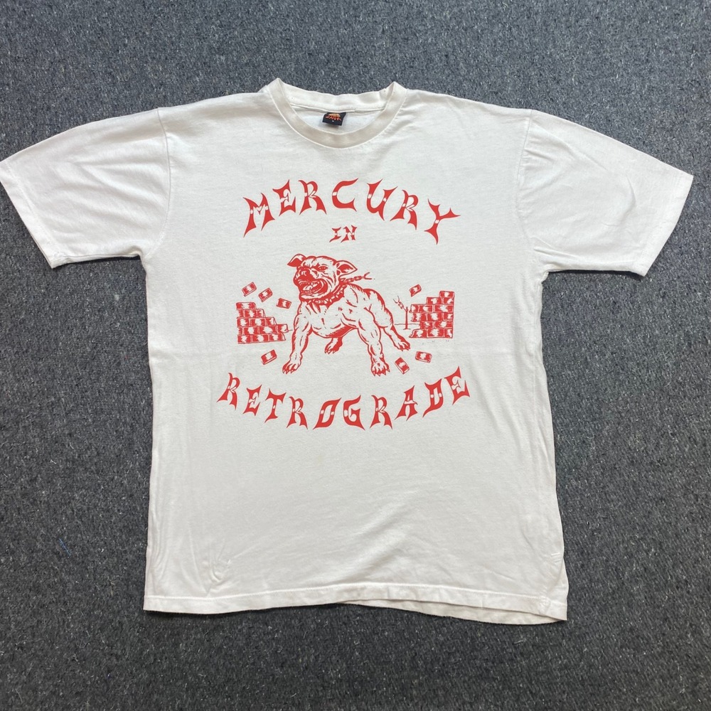 Hot Lava Mercury In Retrograde TShirt Sz M Mens White Skater Pitbull Graphic Tee
